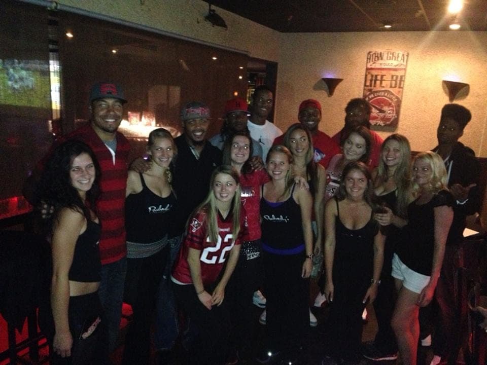 Jonathan Casillas, Lavonte David, and Mason Foster, joined by fellow Bucs defensive players and the Peabody’s crew.